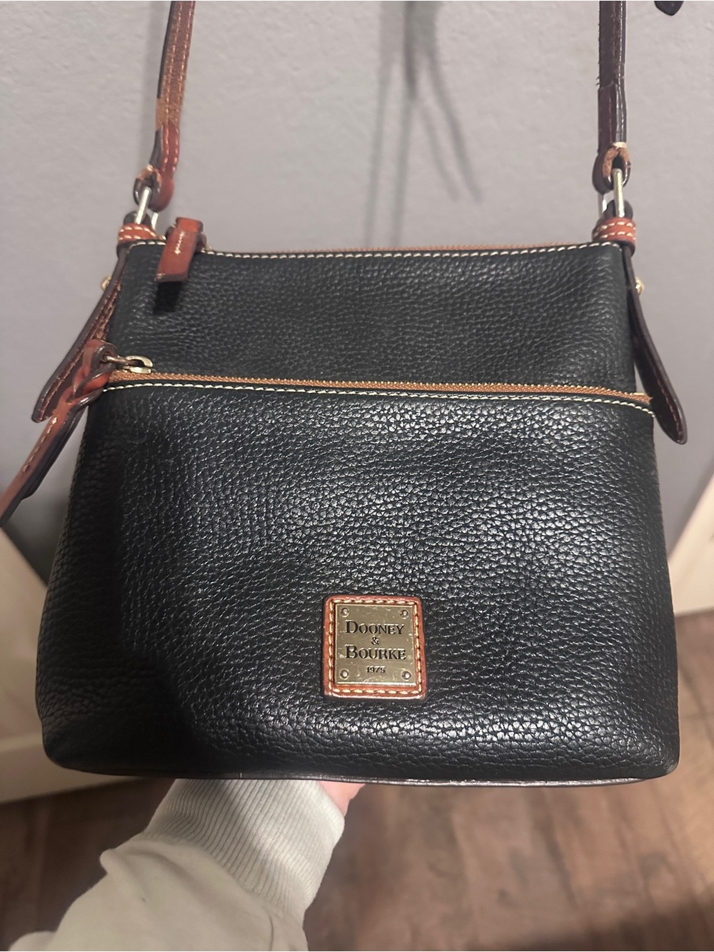 Dooney & Bourke Navy Pebble Leather Crossbody with Brown Trim